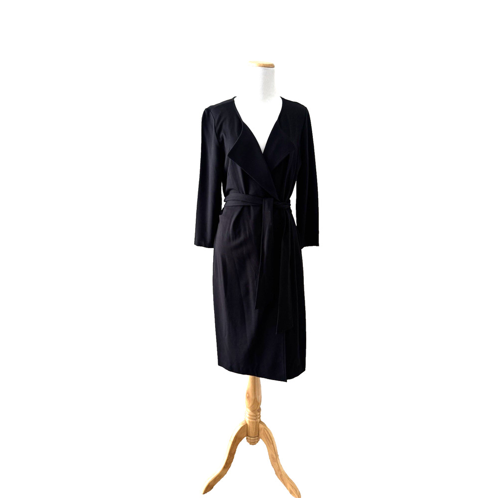 Talbots Faux-Wrap Dress 12 Black Ponte Knit V-Neck 3/4 Sleeve Desk-to-Dinner NEW